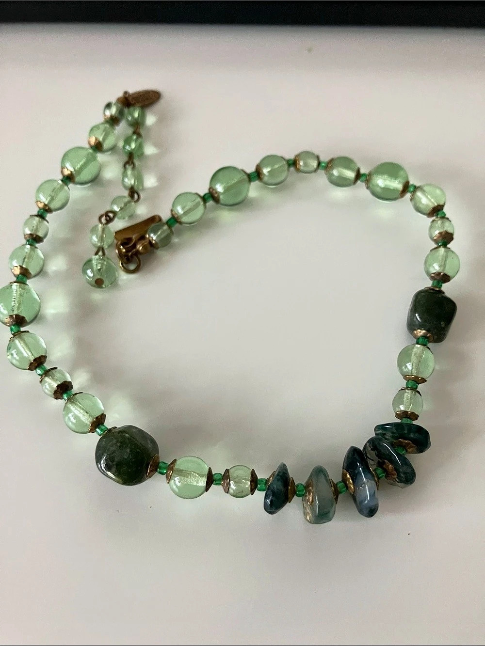 Mariam Haskell Moss Agate Beaded Statement Necklace in Green & Blue